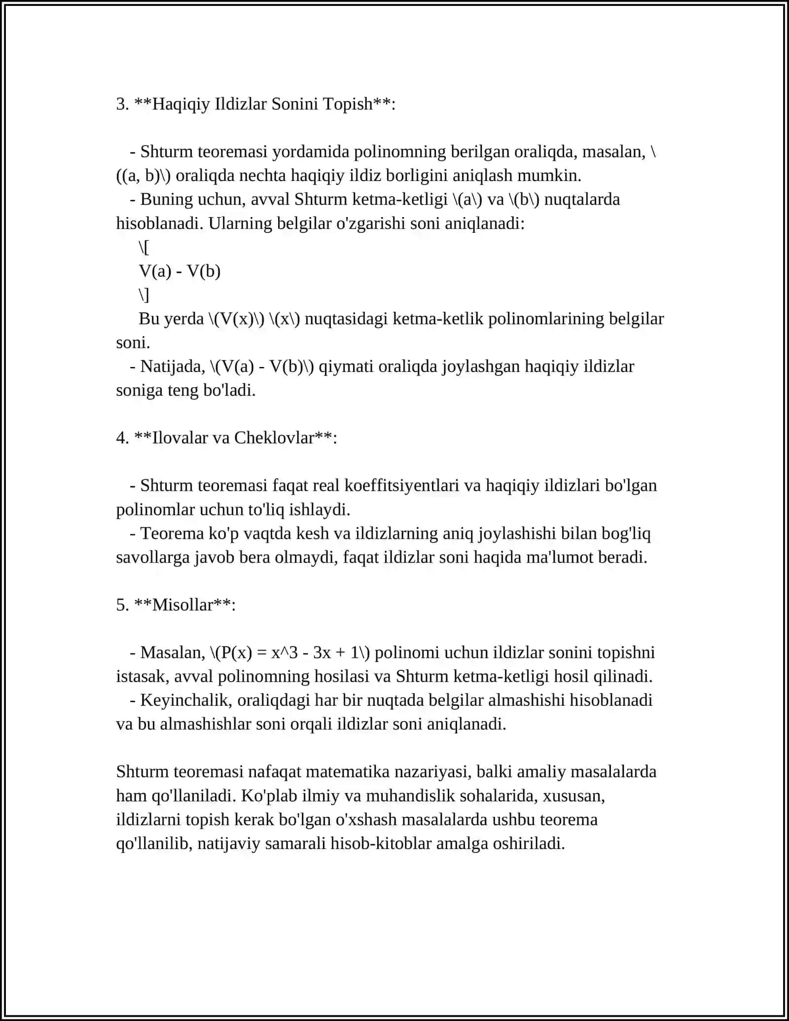 Shturm Teoremasi va uning Tatbqiqi 4