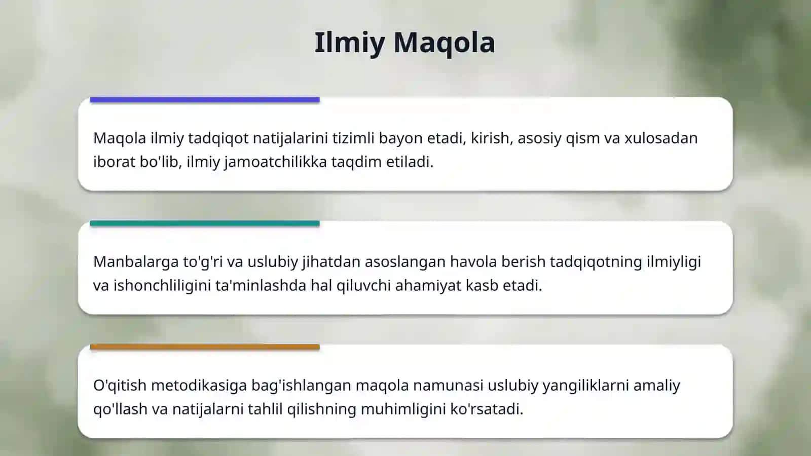 Tadqiqot hisobot turlari . Bitiruv malakaviy ish 4