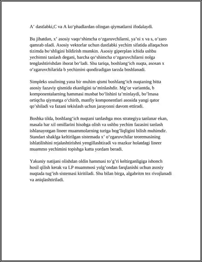 SIMPLEKS USULIDA BOSHLANGʻICH NUQTANING TANLANISHI 4
