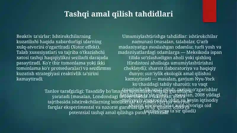 Eksperimental psixologiyada eksperimentning asosliligi 4