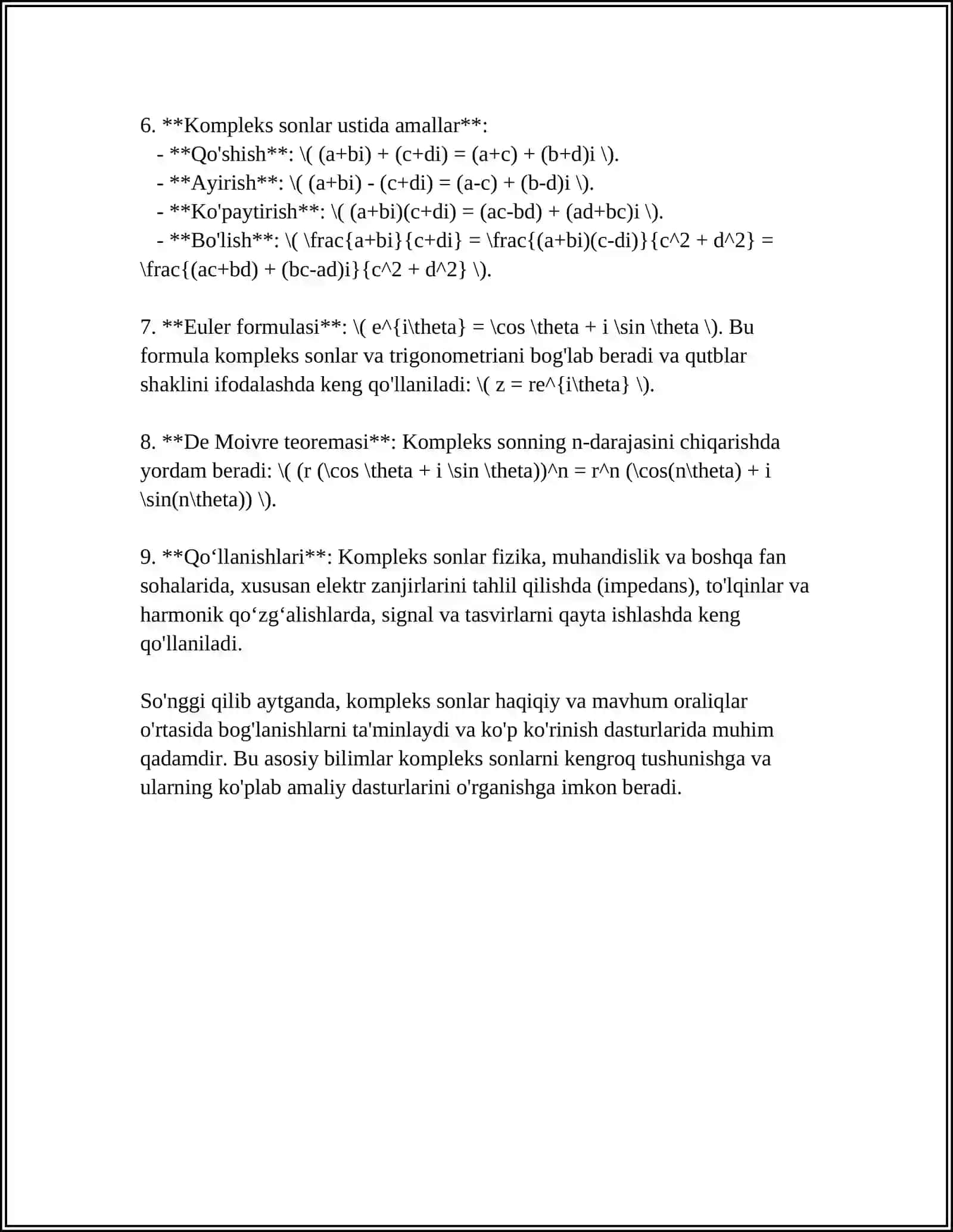 KOMPLEKS SONDAN ILDIZ CHIQARISH 4