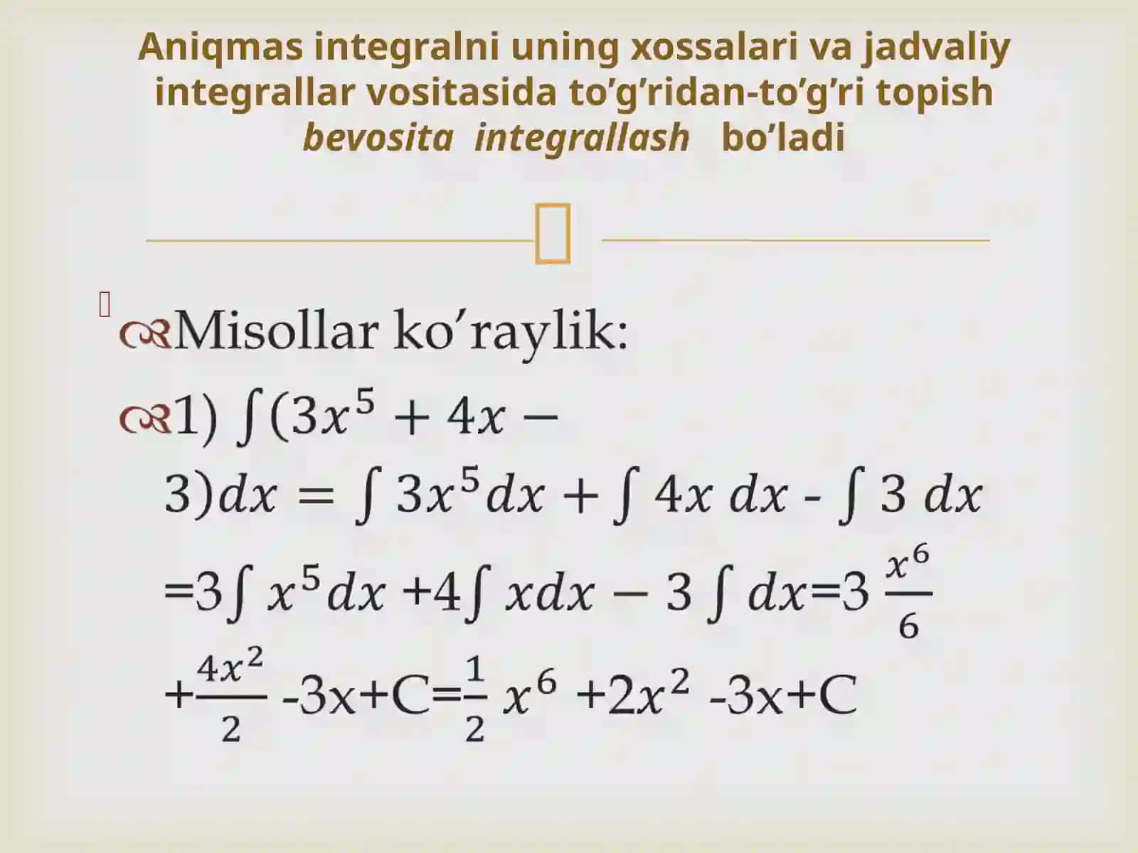 Integrallar jadvali. Integrallashning eng sodda qoidalari 4