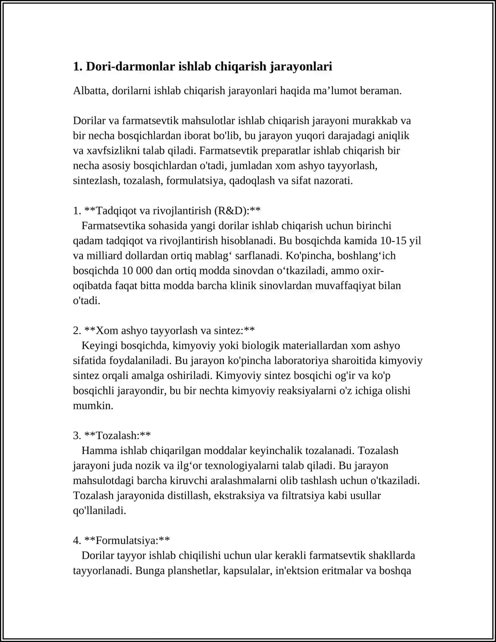 FARMASEVTIK ISHLAB CHIQARISH KORXONALARI VA ULARNING IXTISOSLIGI HAQIDA MAʼLUMOT 4