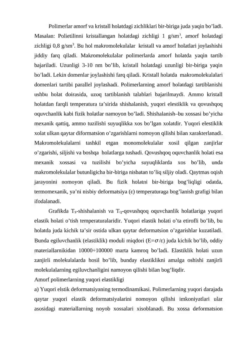 Amorf polimerlar tuzilishi va xossalari 4