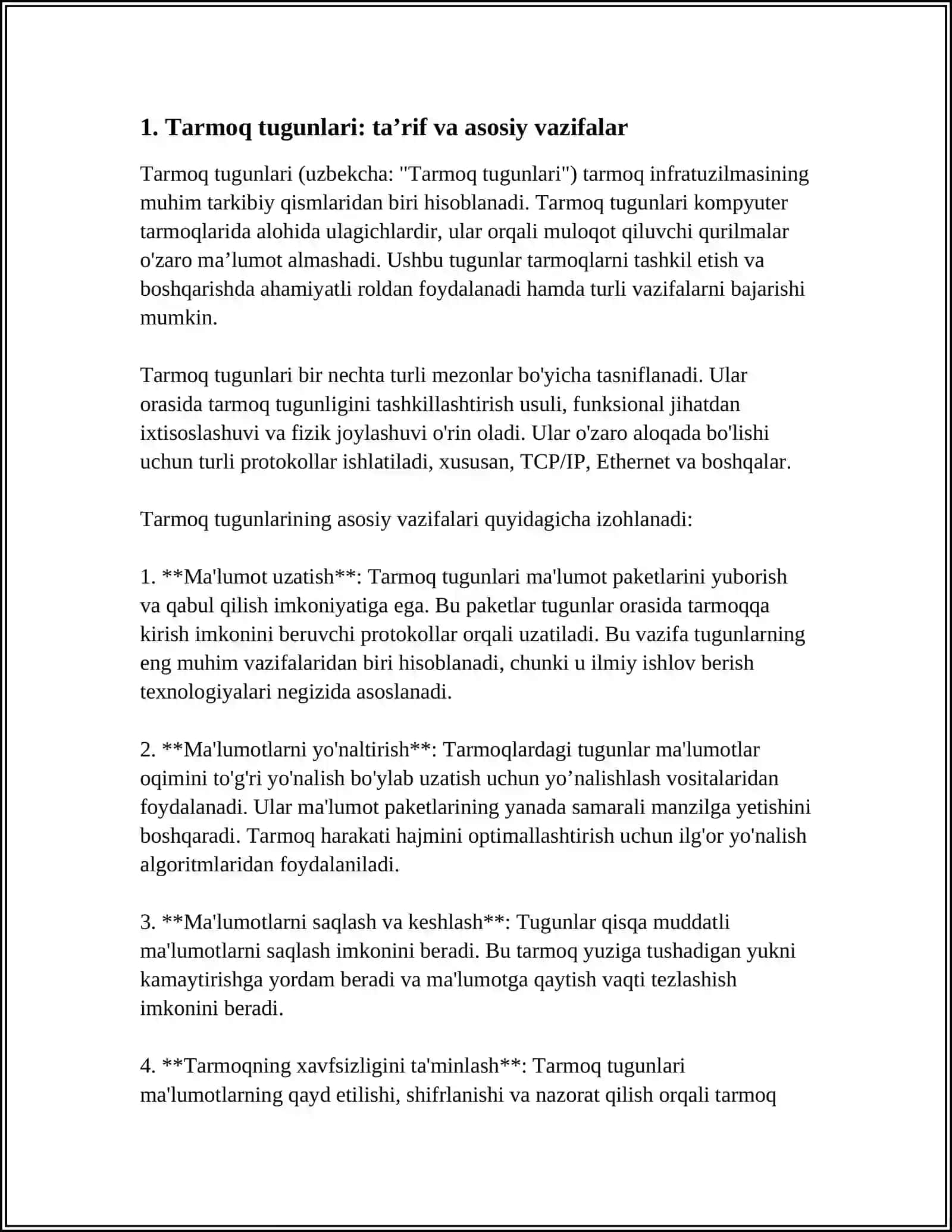 Tarmoqning Tarkibiy Qismlari: Tugunlar, Liniyalar, Qurilmalar 4