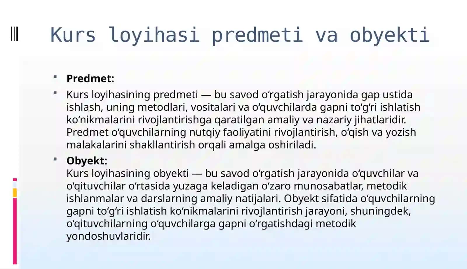 Savodo‘rgatish davridagi pustida ishlash. KURS LOYIHASI 4