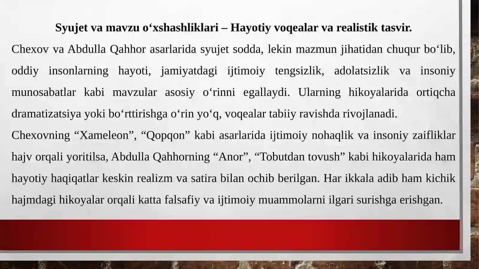 Chexov va Abdulla Qahhor asarlarining qiyosiy tahlili 4