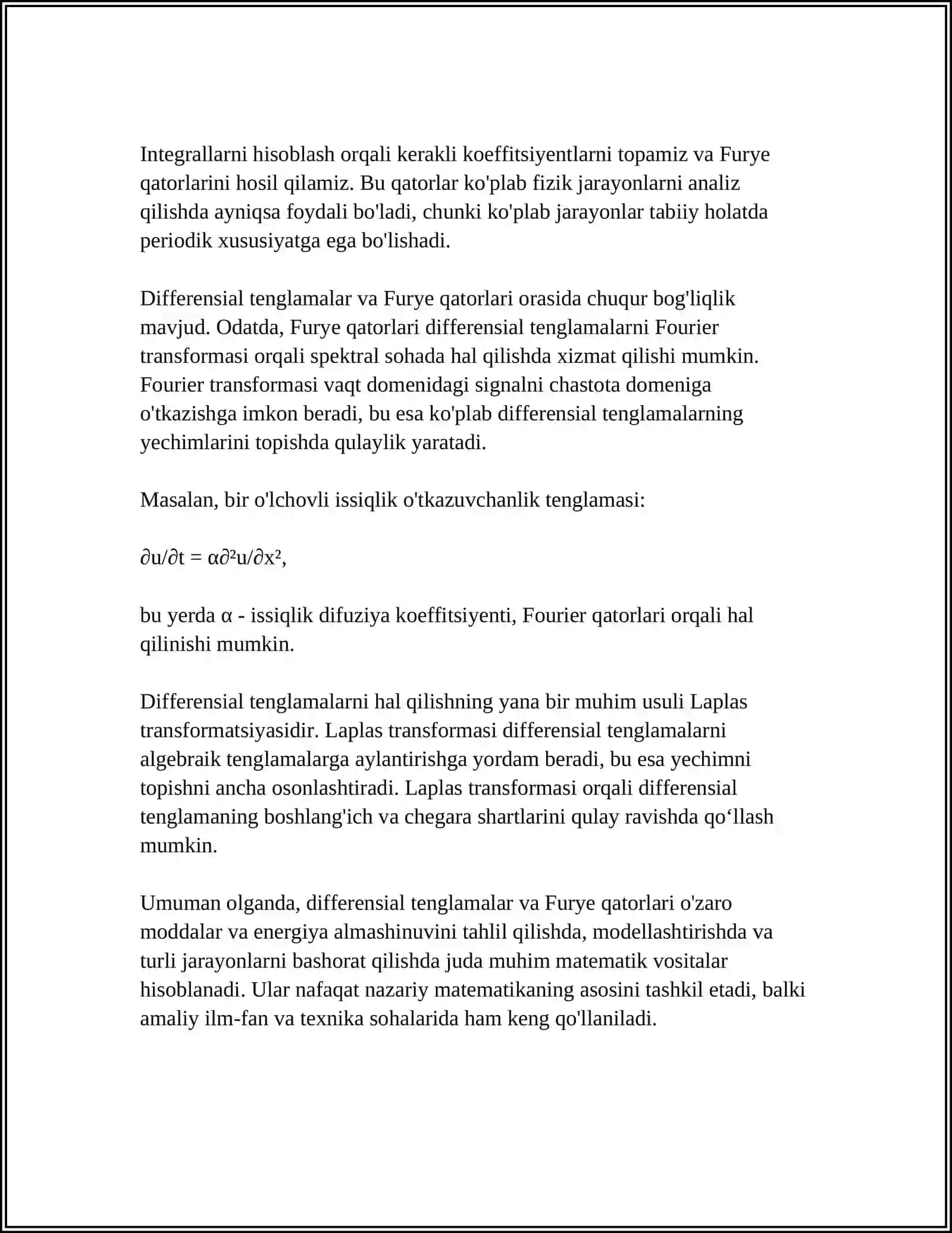 DIFFERENSIAL TENGLAMALARNI YECHISHDA FURYE QATORLARINING QO‘LLANILISHI 4