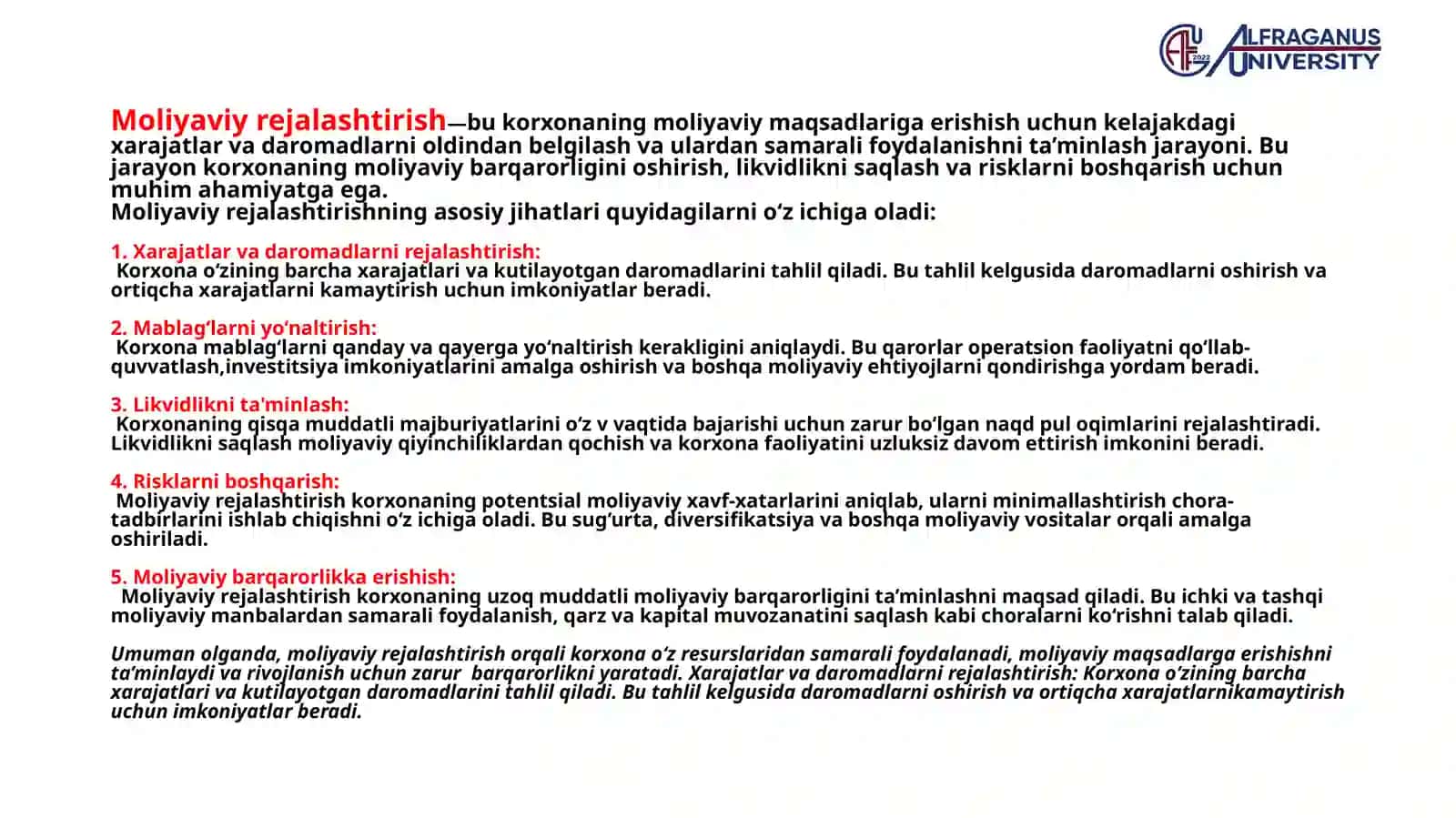 KORXONALARNI MOLIYALASHTIRISH 4