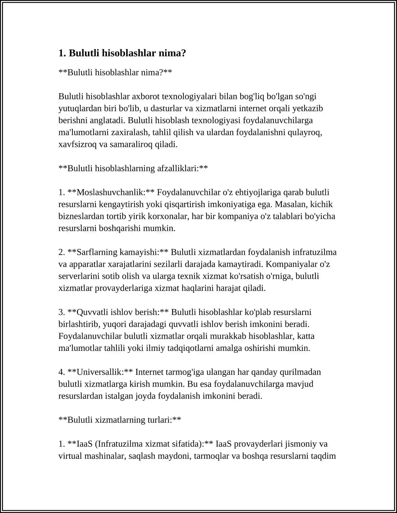 BULUTLI HISOBLASHLAR (CLOUD COMPUTING), UNING AFZALLIKLARI VA KAMCHILIKLARI 4