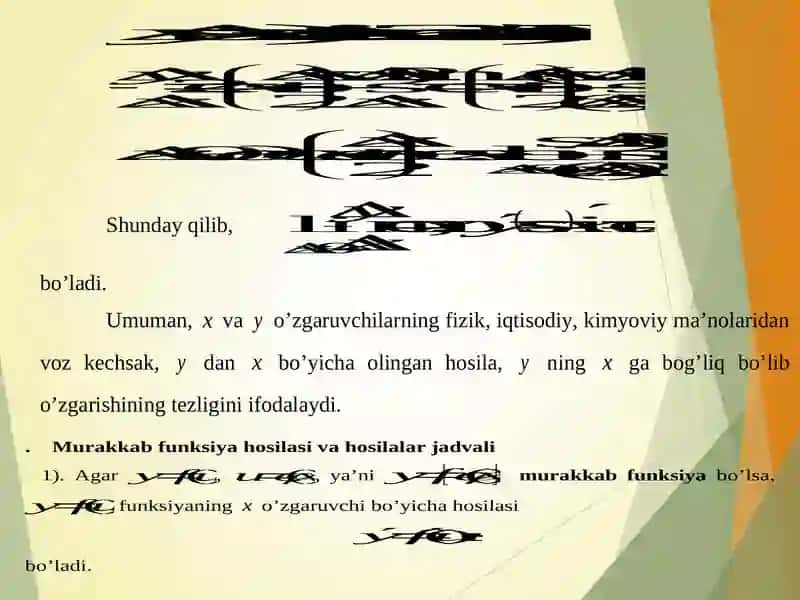 BIR О‘ZGARUVCHILI FUNKSIYA HOSILASI VA DIFFERENSIALI. 4