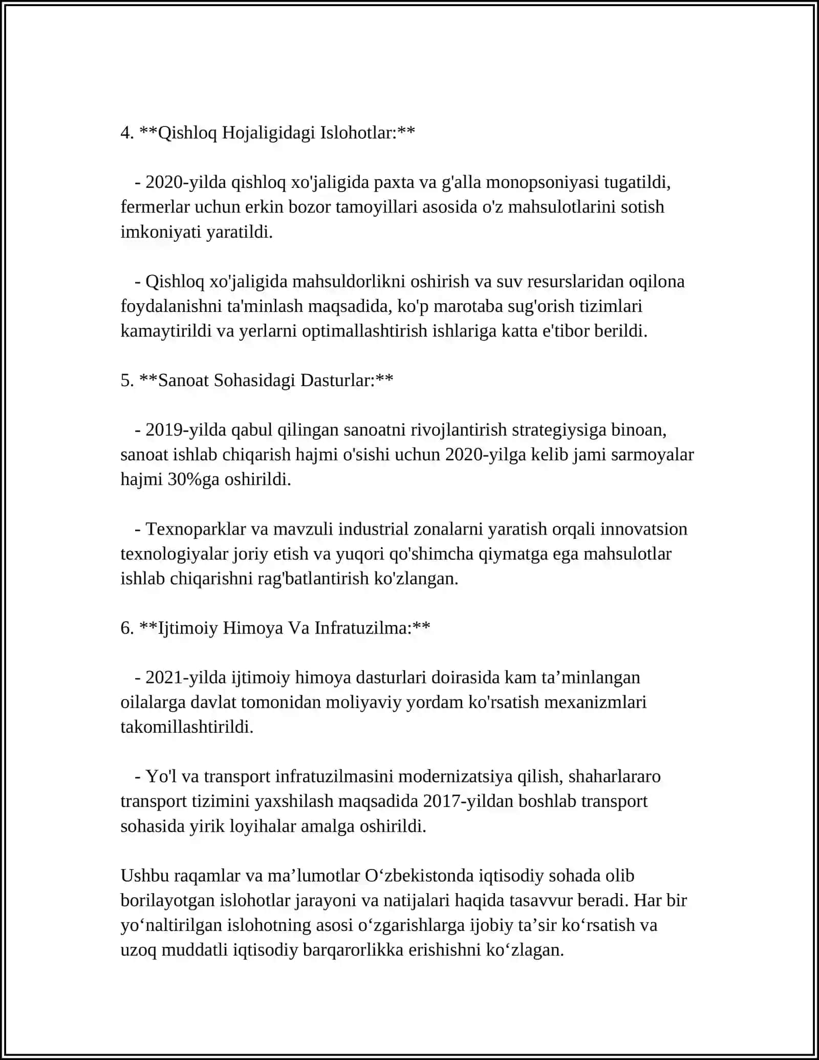 O'ZBEKISTON IQTISODIYOTINING RIVOJLANISHI 4