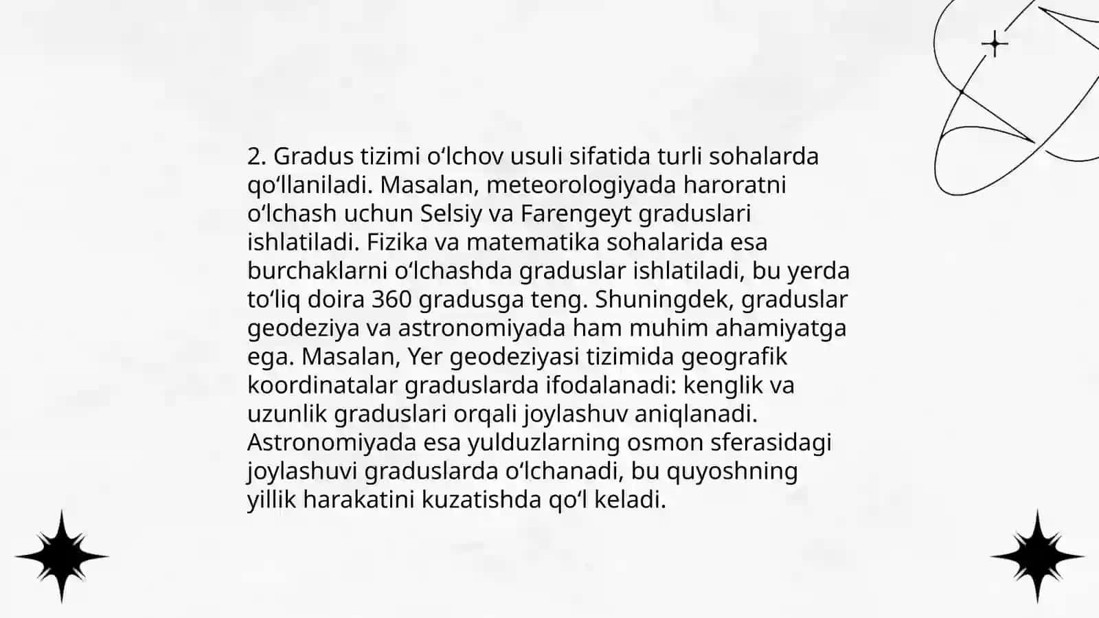 Burchak õlchovini turlarini õrganish va har bir õlchov turining qõllanilishi 4