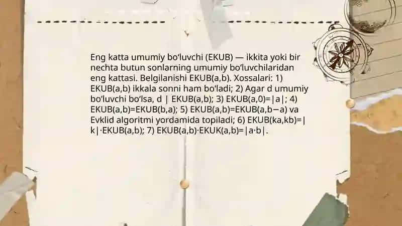 Umumiy boʻluvchi va umumiy karrali 4