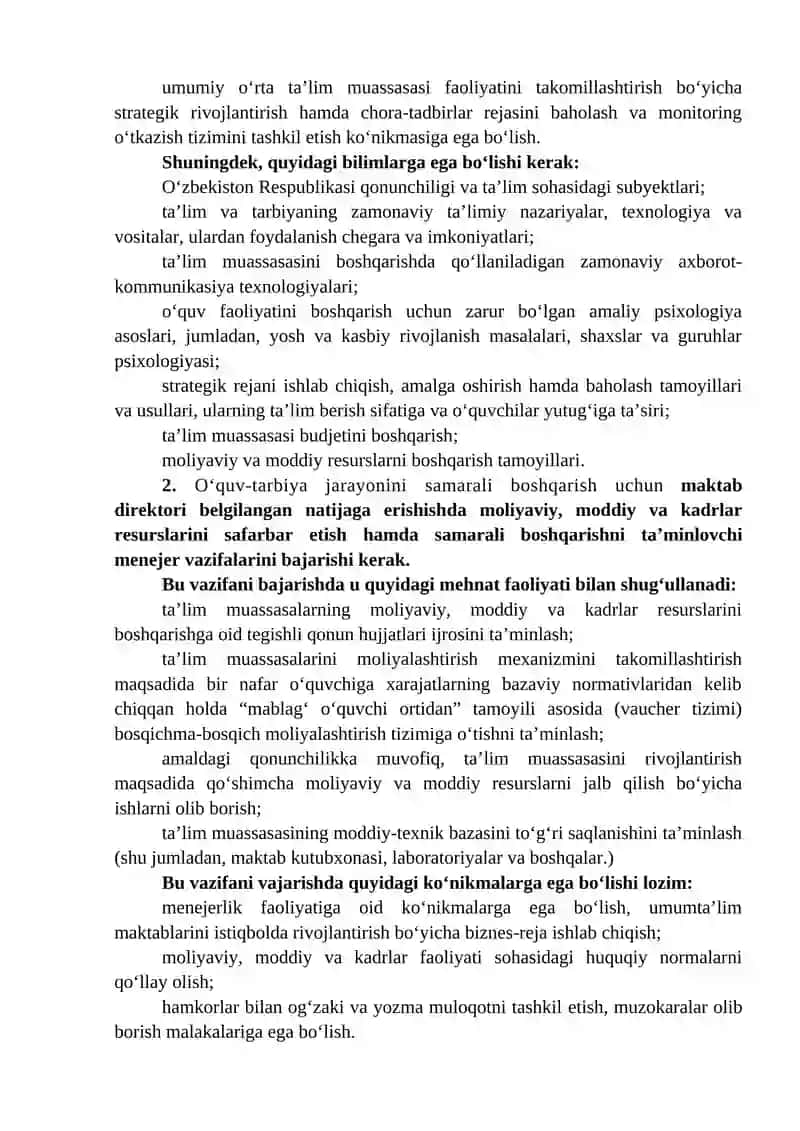 UMUMIY OʻRTA TAʼLIM MUASSASASI DIREKTORINING KASB STANDARTLARI 4