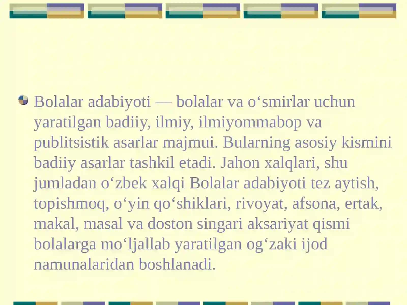 O‘ZBEK BOLALAR ADABIYOTI 4