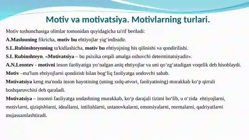 Motiv va motivatsiya. Motivlarning turlari 4