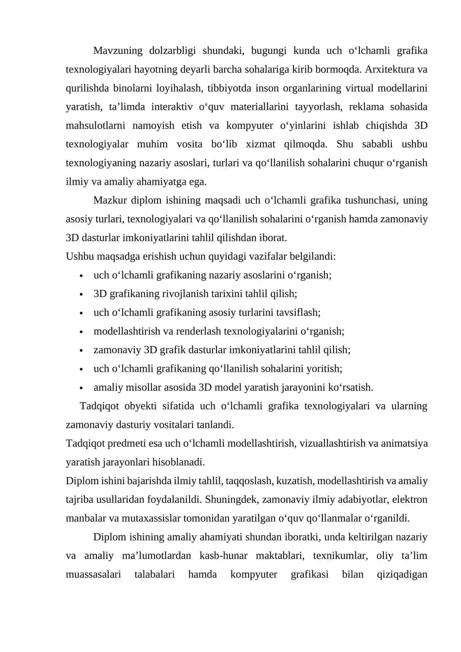 Uch o‘lchamli grafika tushunchasi, turlari ishlatish sohalarini bilish 4