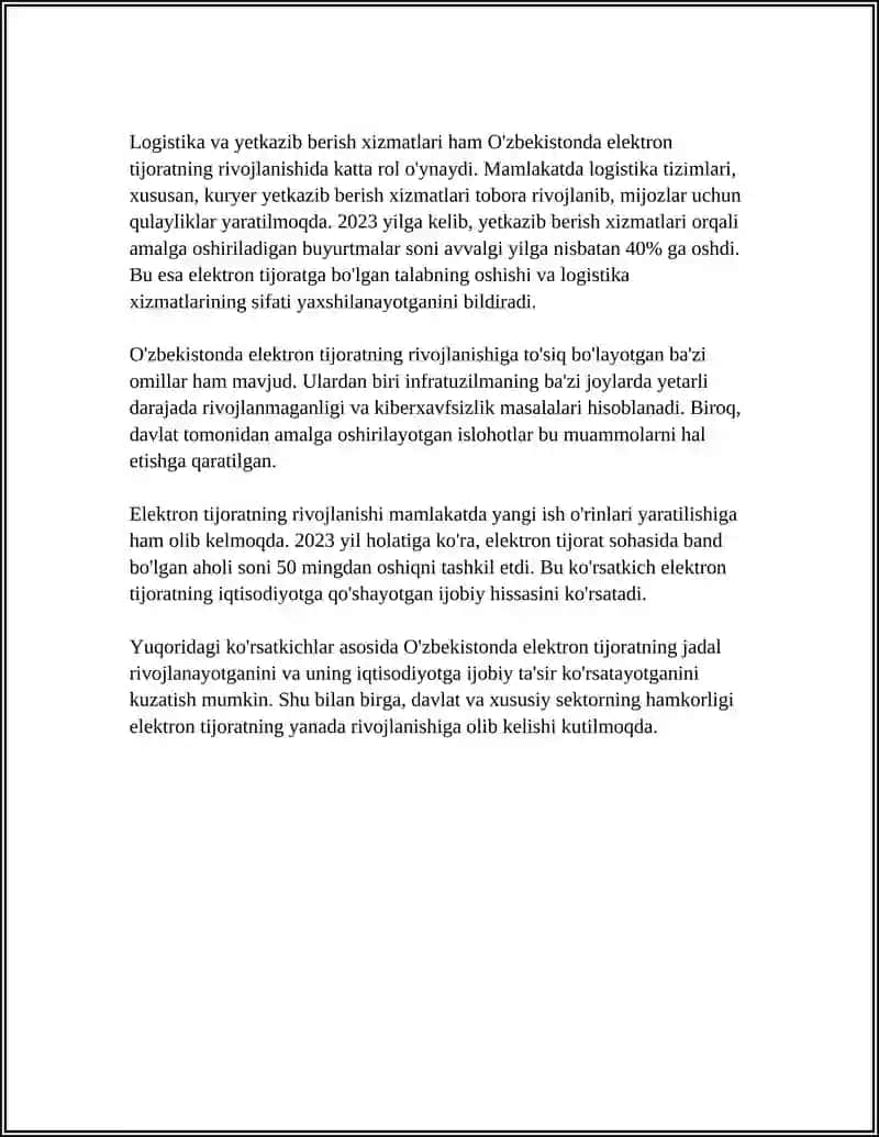 O'ZBEKISTON RESPUBLIKASIDA ELEKTRON TIJORATNING RIVOJLANISH HOLATI 4