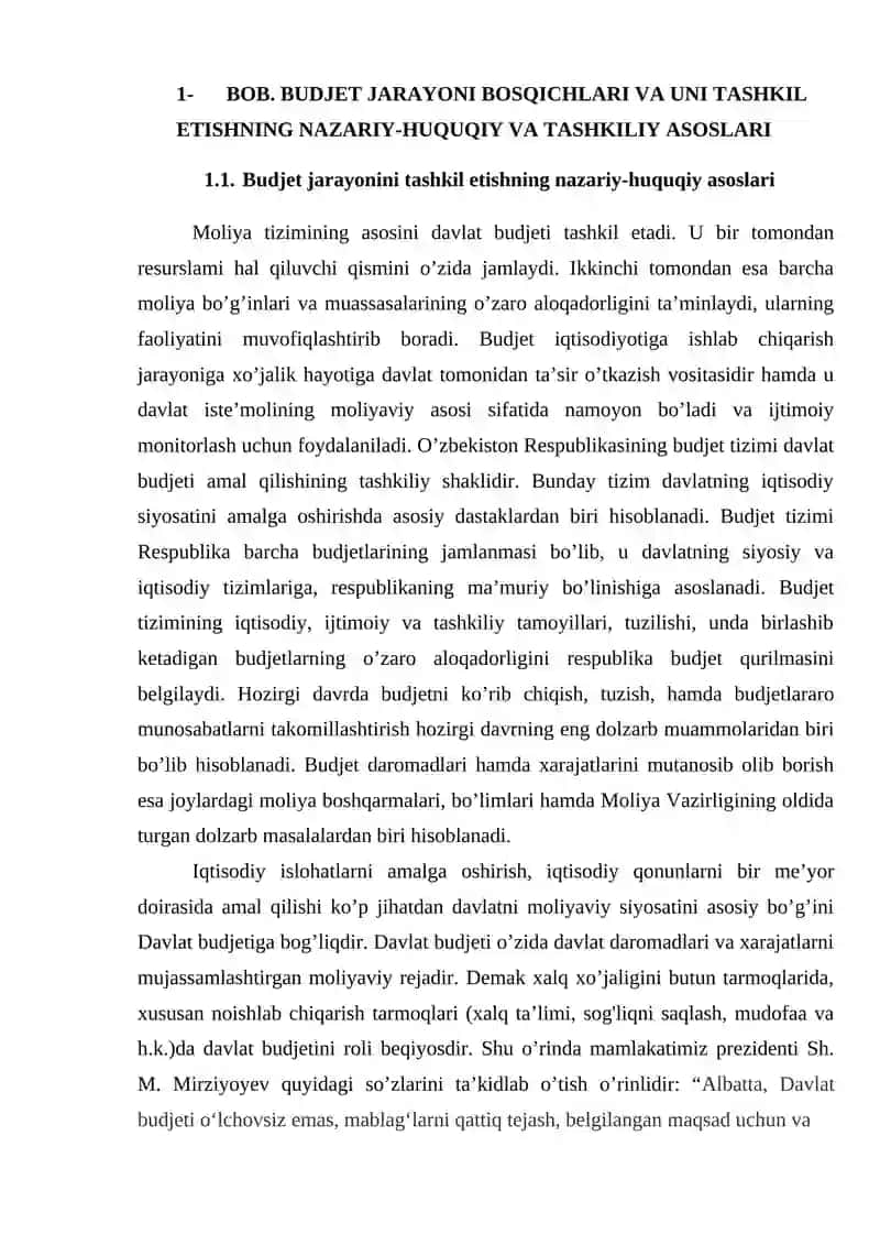 O`zbekiston Respublikasi Oliy va O`rta Maxsus Ta`lim Vazirligi Moliya Instituti "Davlat budjeti" fanidan KURS ISHI 4