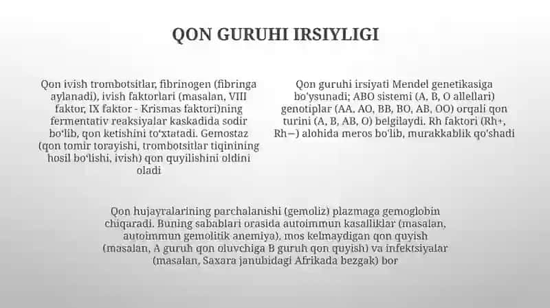 Qon guruhlari, qon ivishi va gemoliz 4