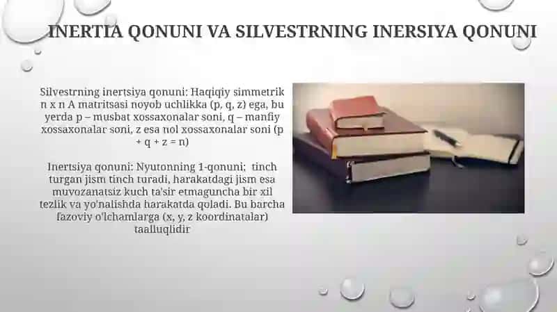 Musbat aniqlangan kvadratik formula inersiya qonuni 4