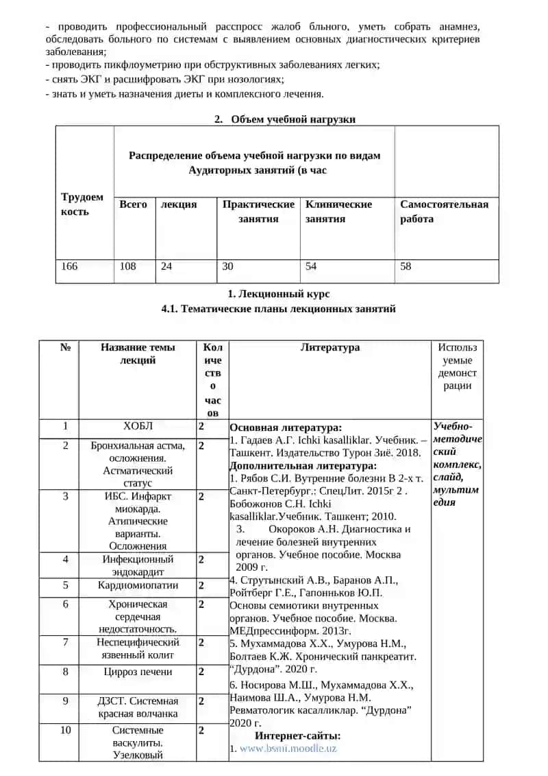Рабочая программа по предмету "Госпитальная терапия" 4
