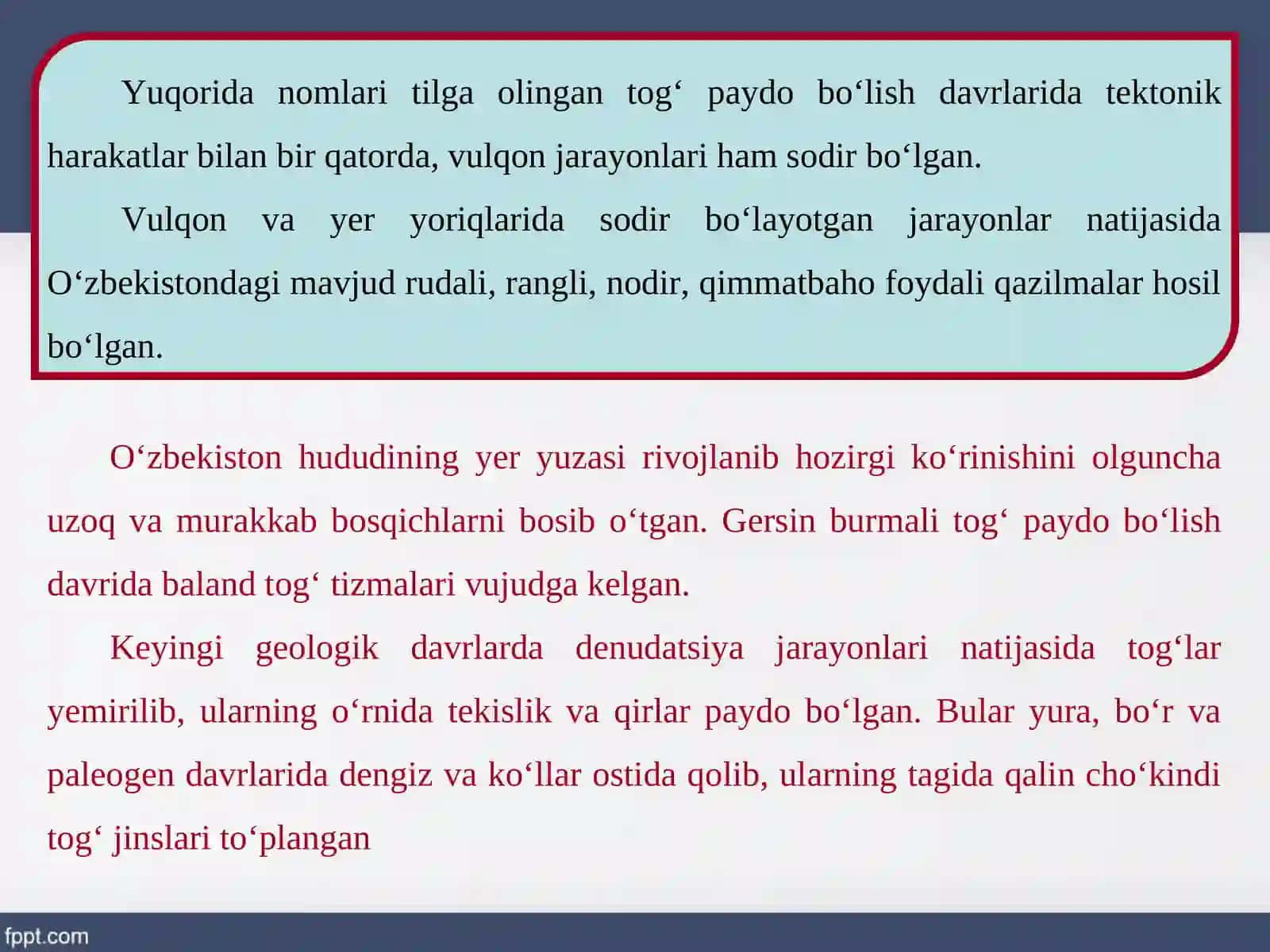 Geologik tuzilishi va yer yuzasining taraqqiyoti 4