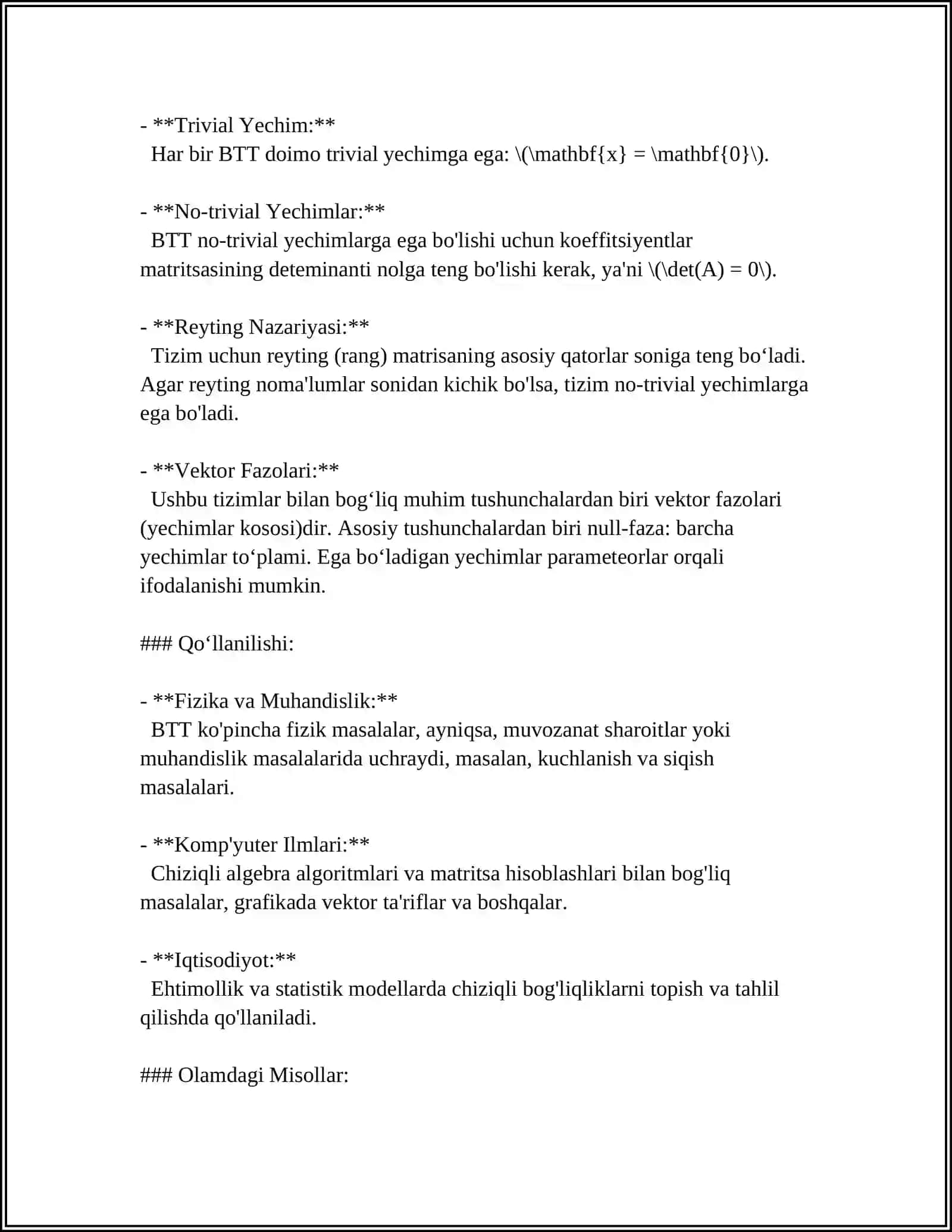 BIR JINSLI TENGLAMALAR SISTEMASI. FUNDAMENTAL YECHIM 4