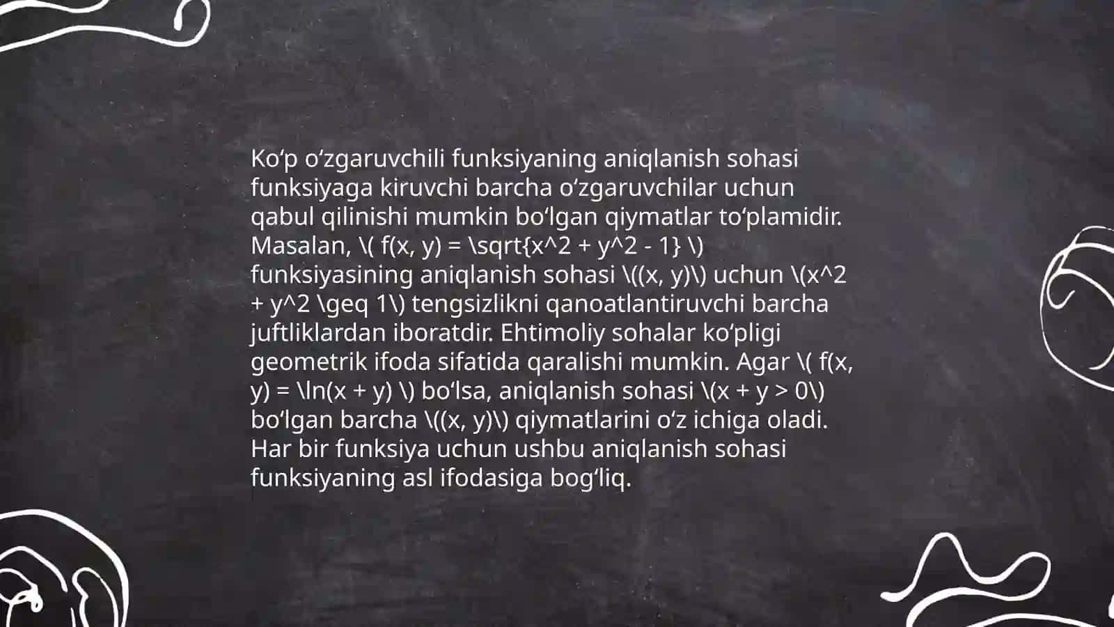 Ko‘p o‘zgaruvchili funksiya tushunchasi 4
