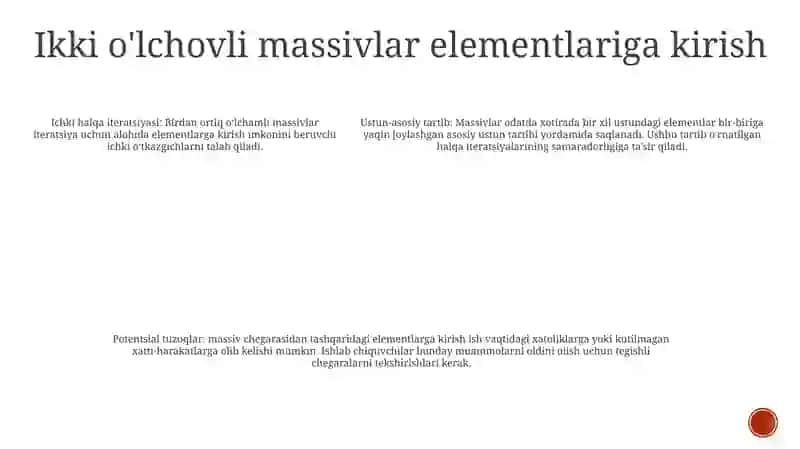 Ikki OʻLchovli Massivlarga Doir Dasturlar Tuzish 4