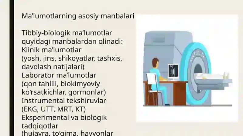 Tibbiy-biologik masalani yechish misolida ma’lumotlarni tashkil qilish va kiritish. 4