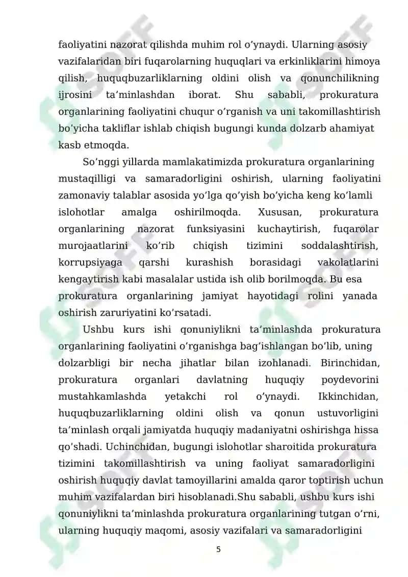 QONUNIYLIKNI TA’MINLASHDA PROKRATURA ORGANLARINING FAOLIYATI 5