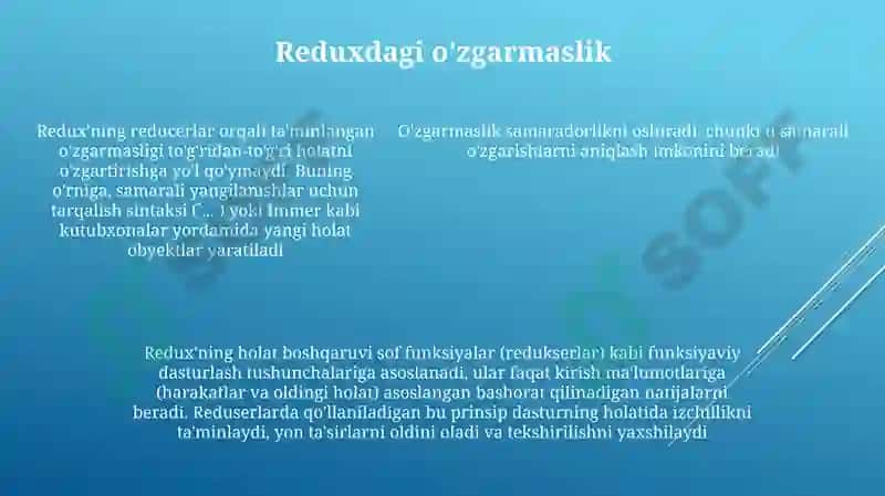 Redux: state management - funksional imkoniyatlarini yoriting 5
