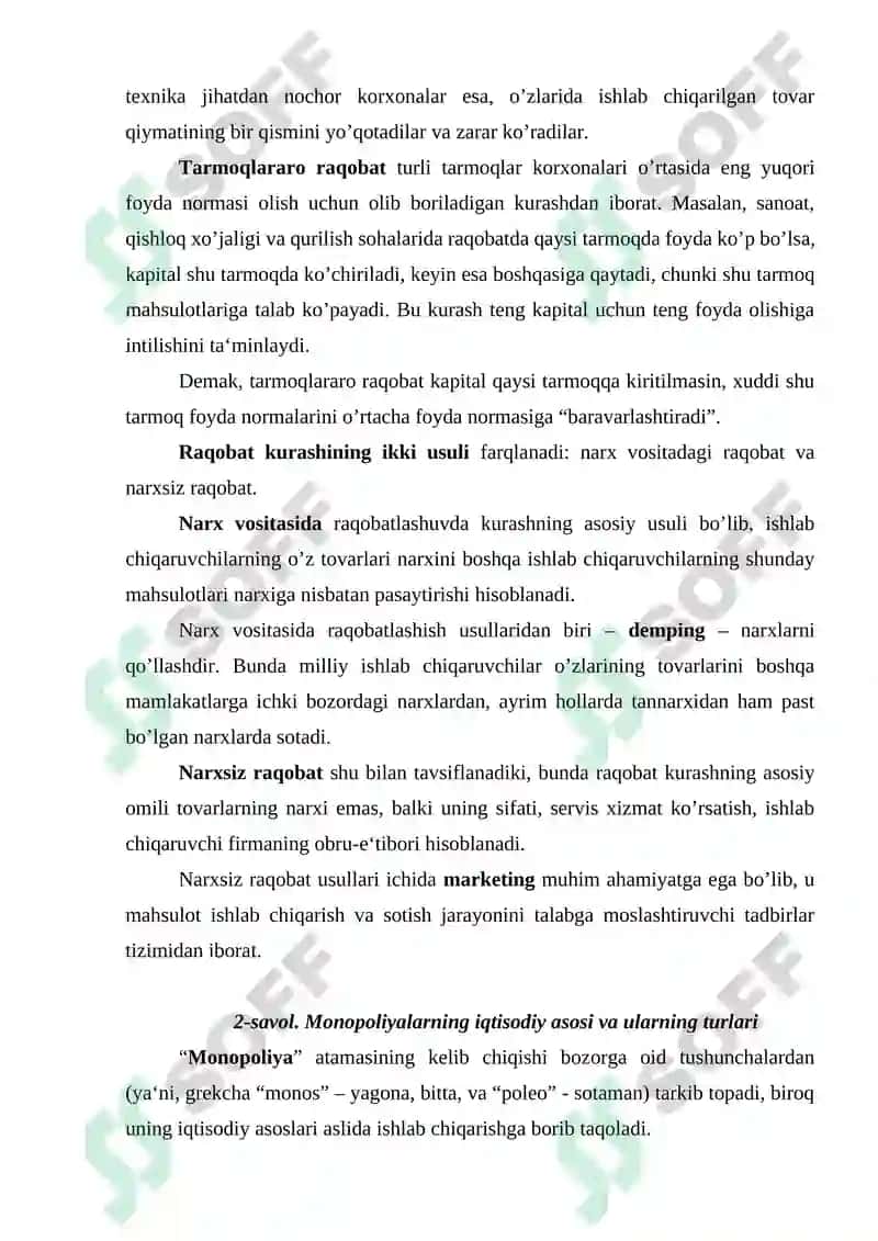 Raqobat kurashining shakllari va usullari 5