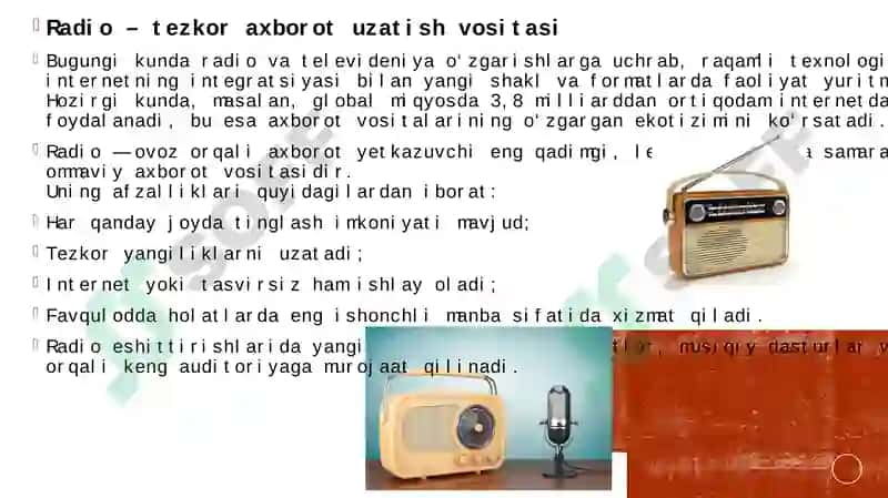 Radio va televideniya-tezkor va ommaviy axborot vositasi sifatida 5