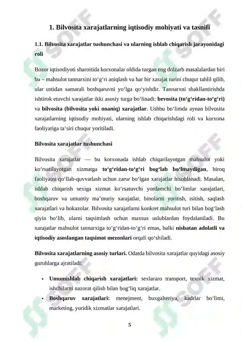 Bilvosita xarajatlar hisobi 5