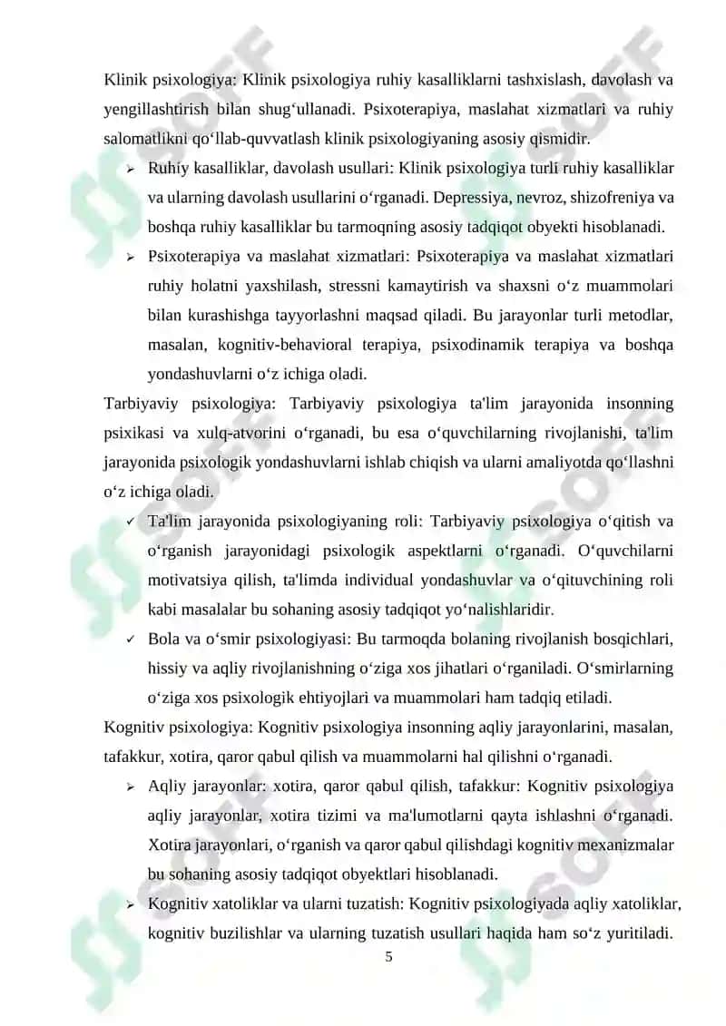Psixologiya tarmoqlari 5