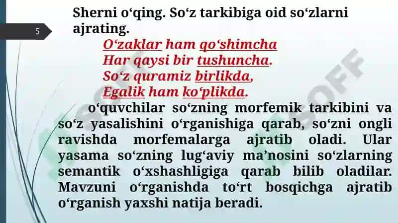 Boshlang‘ich sinflarda so‘zning morfemik tarkibini o‘rganish metodikasi 5