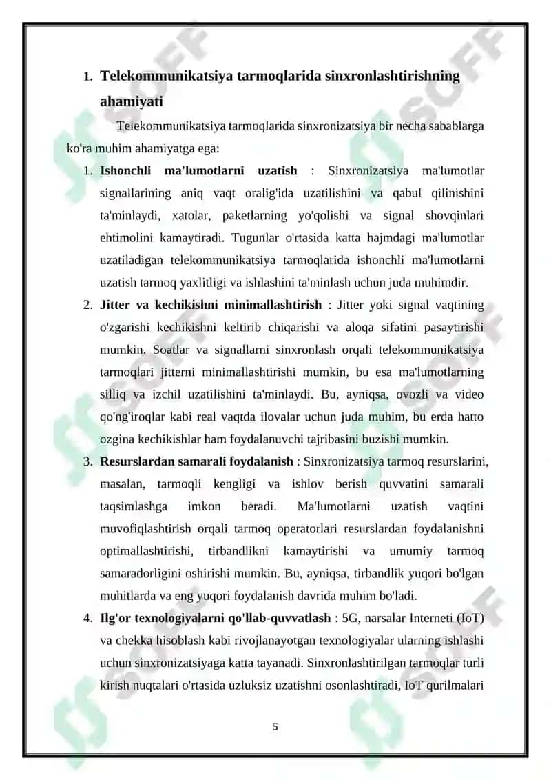 TELEKOMMUNIKATSIYA ALOQA TARMOQLARIDA SINXRONIZATSIYA 5
