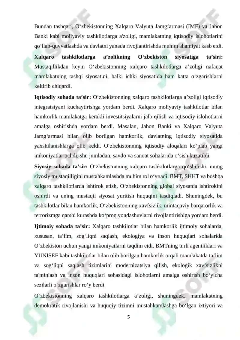 O‘zbekistonnning xalqaro tashkilotlar bilan hamkorlik aloqalari 5