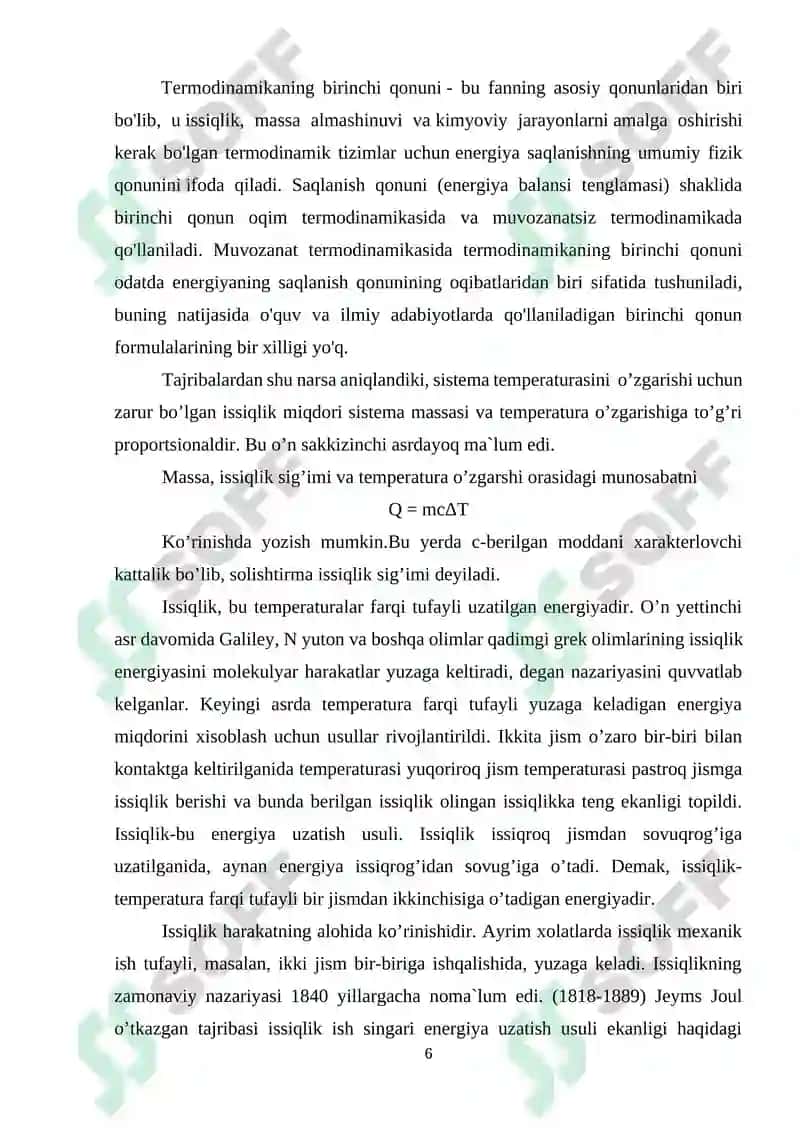 Termodinamika fanining rivojlanish bosqichlari va vazifalari. 5