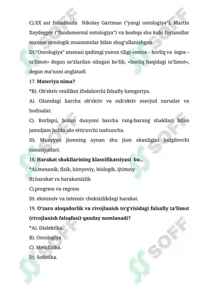 Falsafa fanidan 1-kurs talabalari uchun test savollari 5