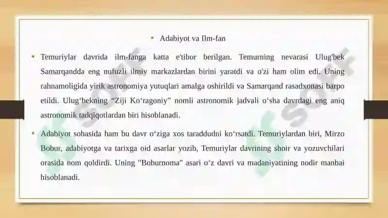 Amir Temur va Temuriylar davri madaniyat va san'at 5