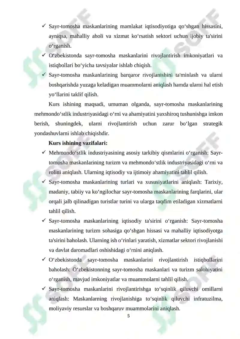 MEHMONDO‘STLIK INDUSTRIYASINI RIVOJLANTIRISHDA SAYR-TOMOSHA MASKANLARINING O‘RNI 5