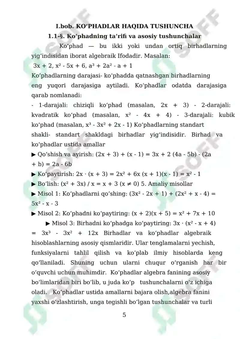 Ko‘phadlar va ular ustida amallar 5