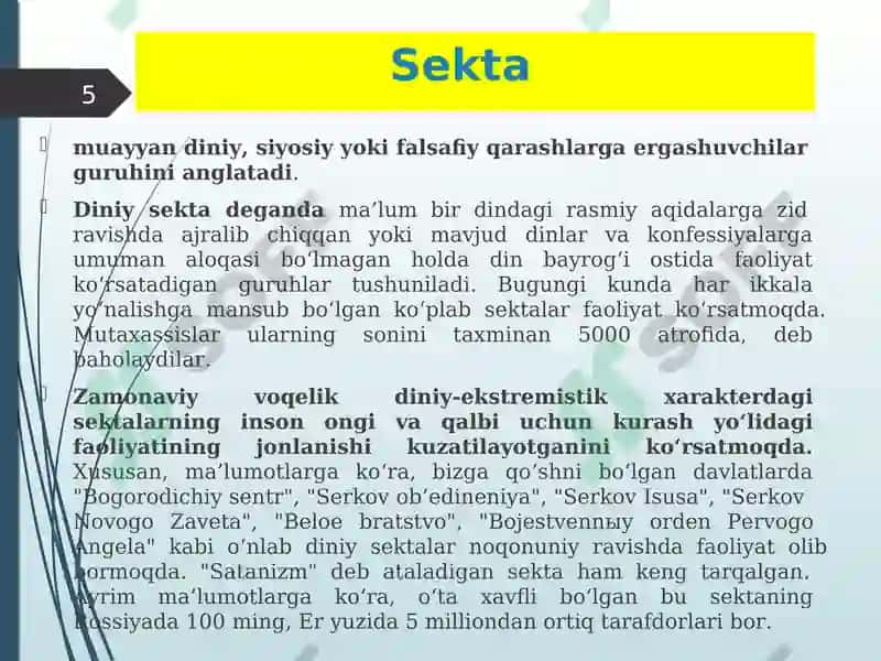Zamonaviy diniy harakatlar va sektalar 5