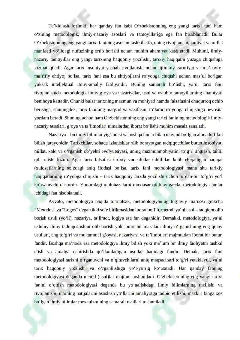 O'zbekistonning eng yangi tarixi fanining peredmeti va vazifzsi 5