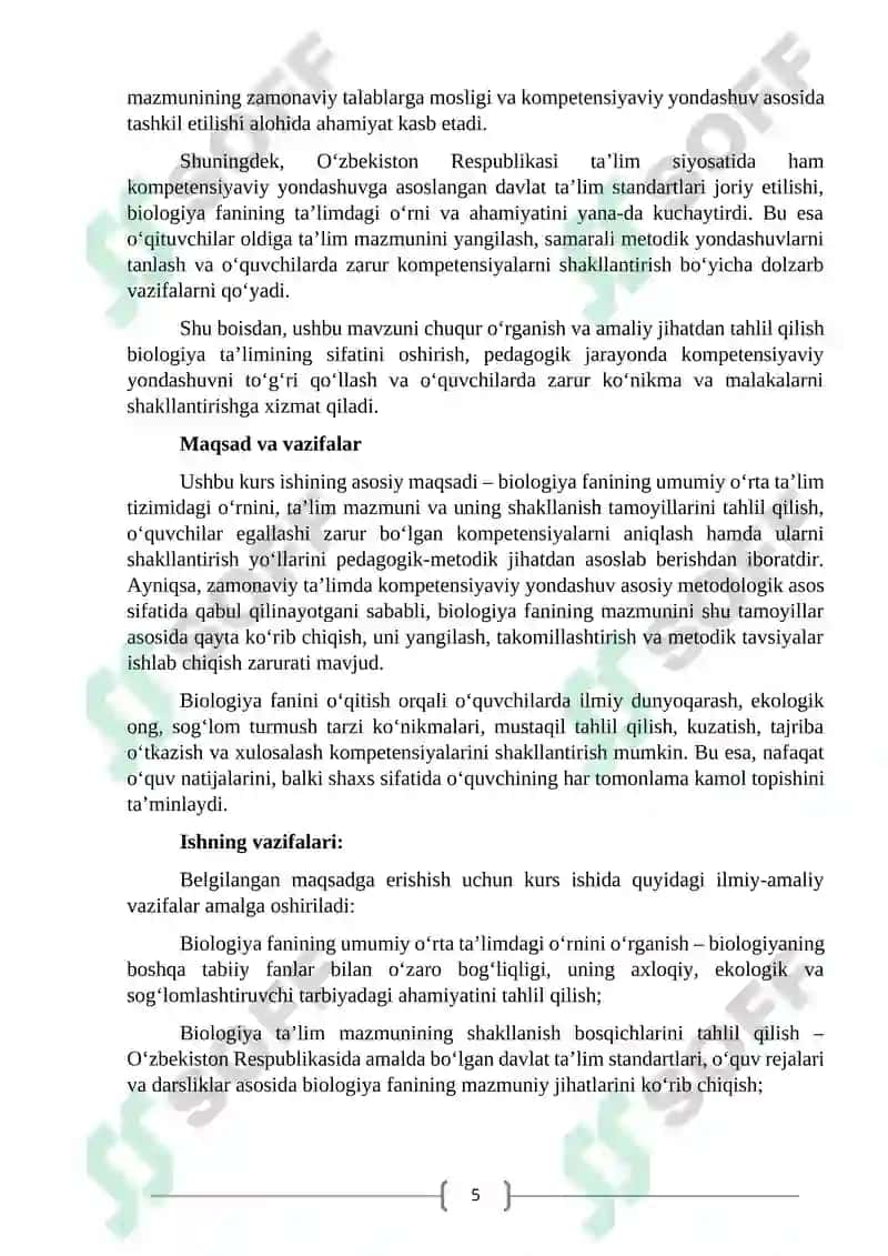 "UMUMIY BIOLOGIYANI O‘QITISH METODIKASI" 5