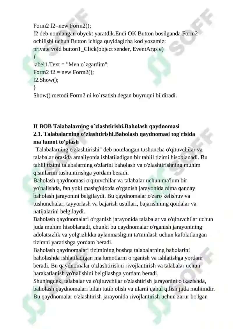 Talabalarning o‘zlashtirishi. Baholash qaydnomasi tizimi 5